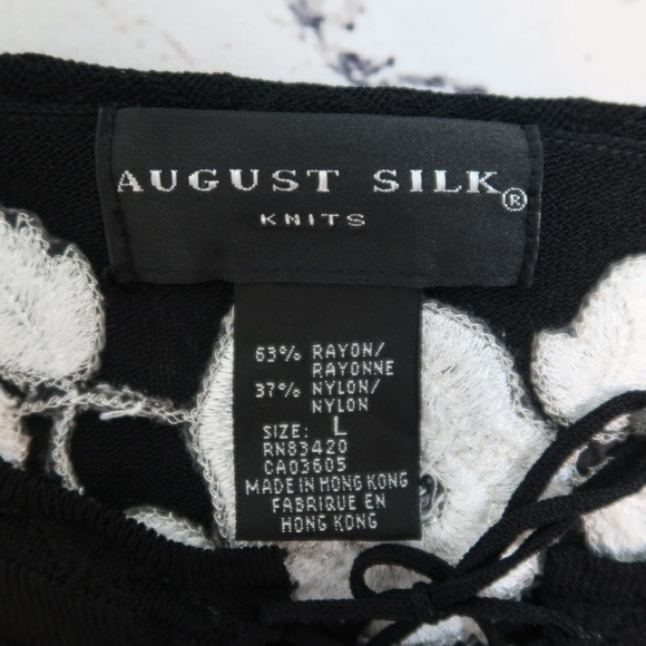 Agust Silk‎ Knits Long Sleeve top Embrodeiry Flower Pattern Size Large Stretch - Picture 2 of 13